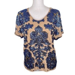 Target x Tracy Reese Blue & Tan Sequin Floral Top Size Small